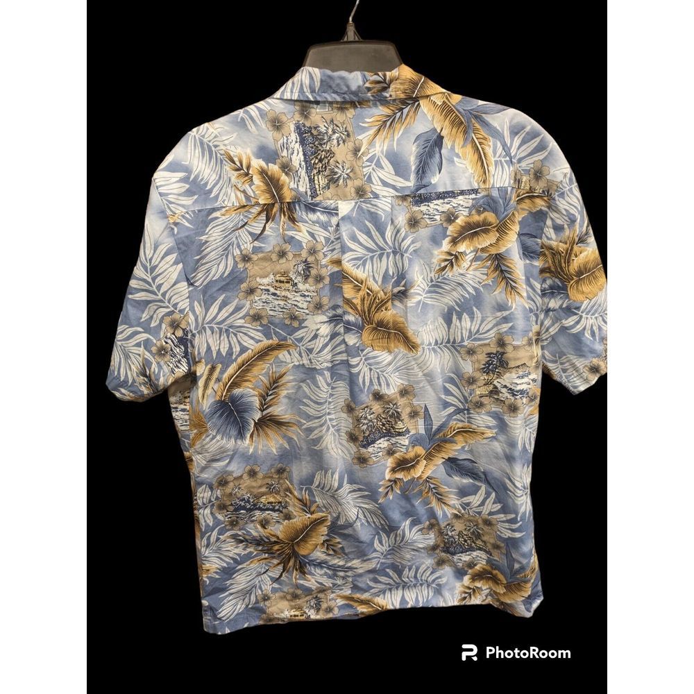 Palmwave Hawaii Men’s Blue Short Sleeve Large Button Up Hawaiian‎ Shirt Cotton